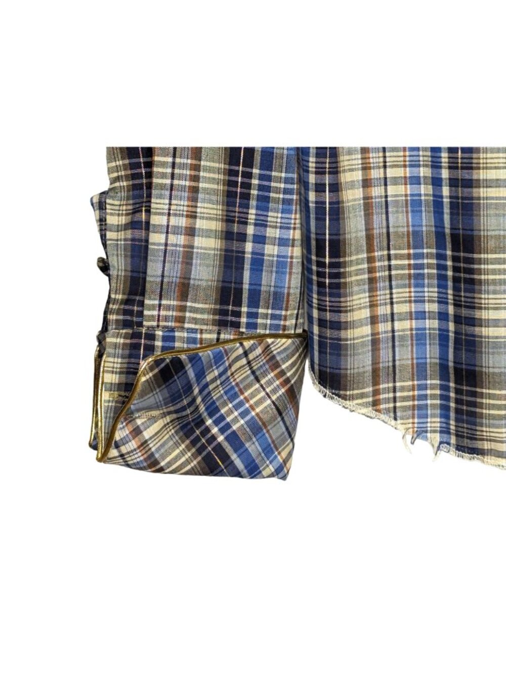 Clover Custom long sleeve blue brown plaid gold trim cowgirl Vintage Shirt M - Picture 5 of 11